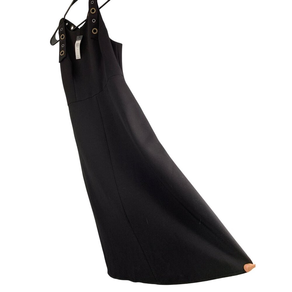 NWT BCBGMaxazria Black Knit Scuba Dress Grommet Straps Pockets Size 6 $268